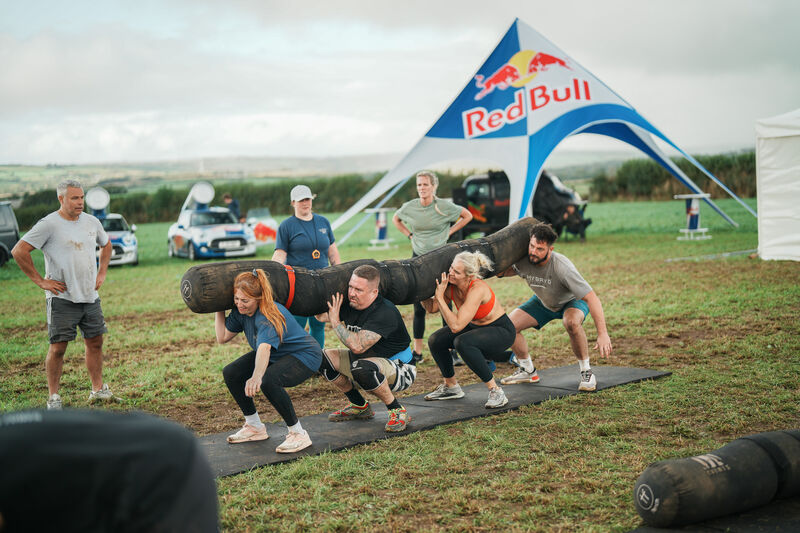 Team spirit and a flag at the line
